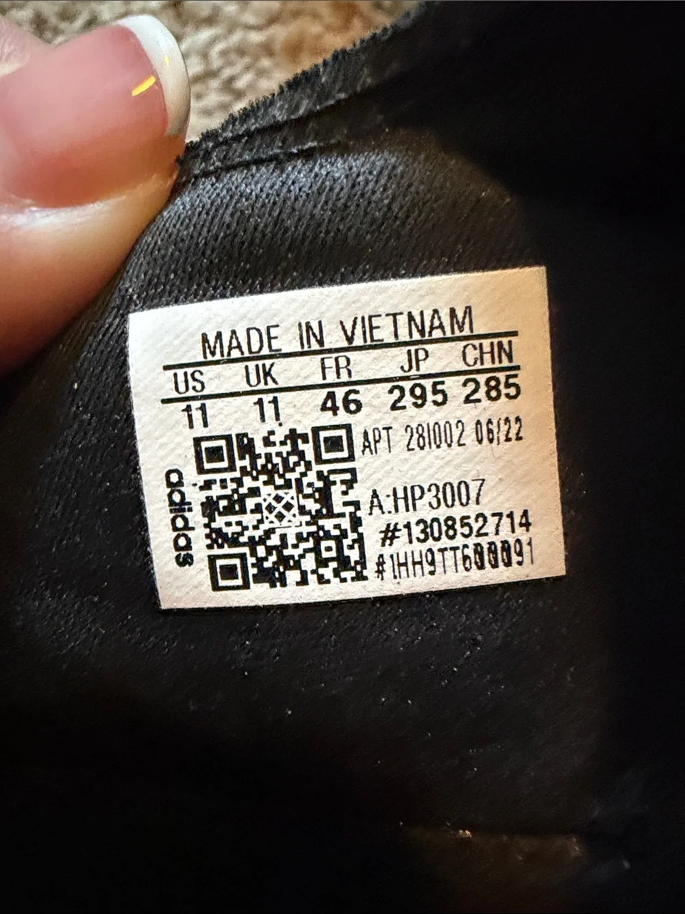 adidas Black Interior Label Sneaker Detail